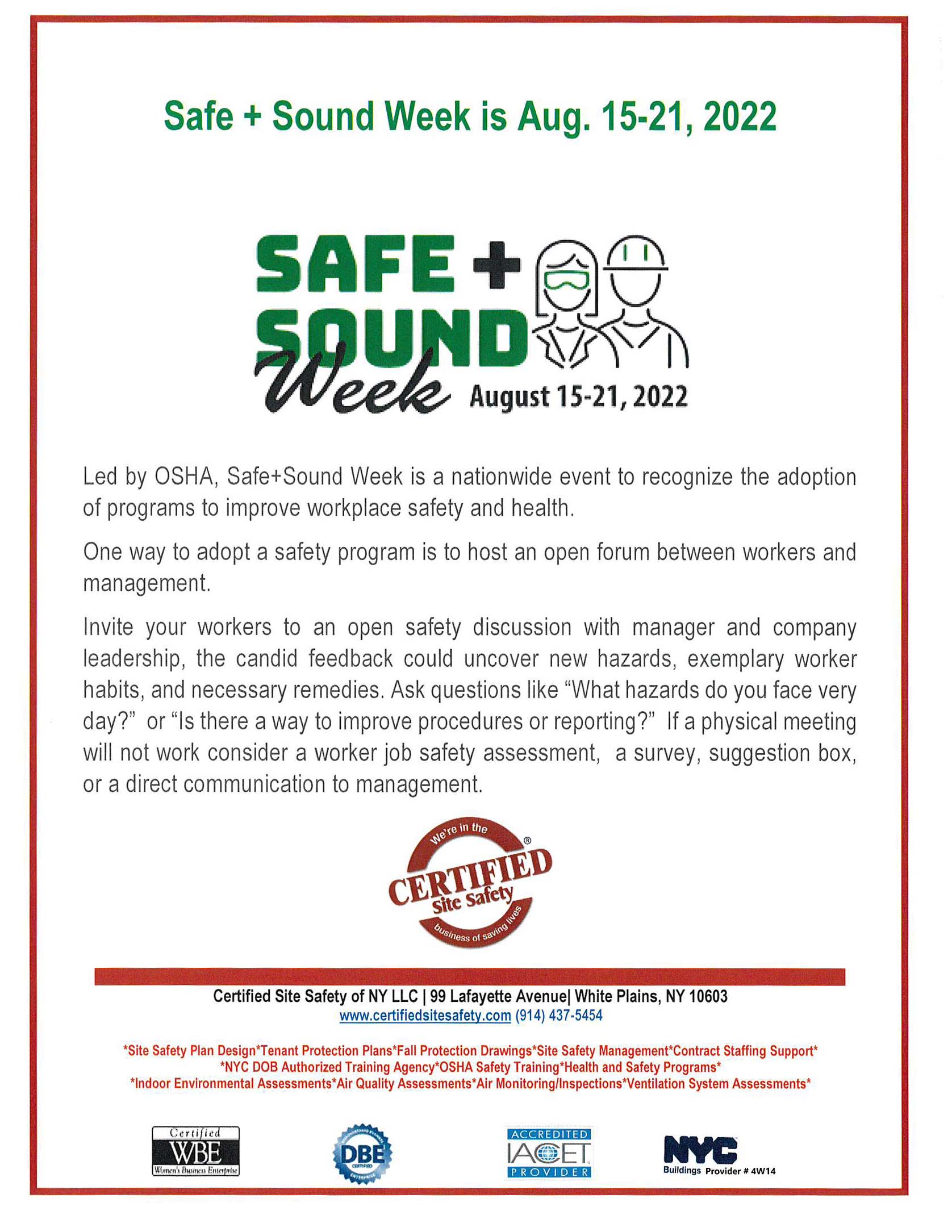 Safe + Sound Week Certified Site Safety